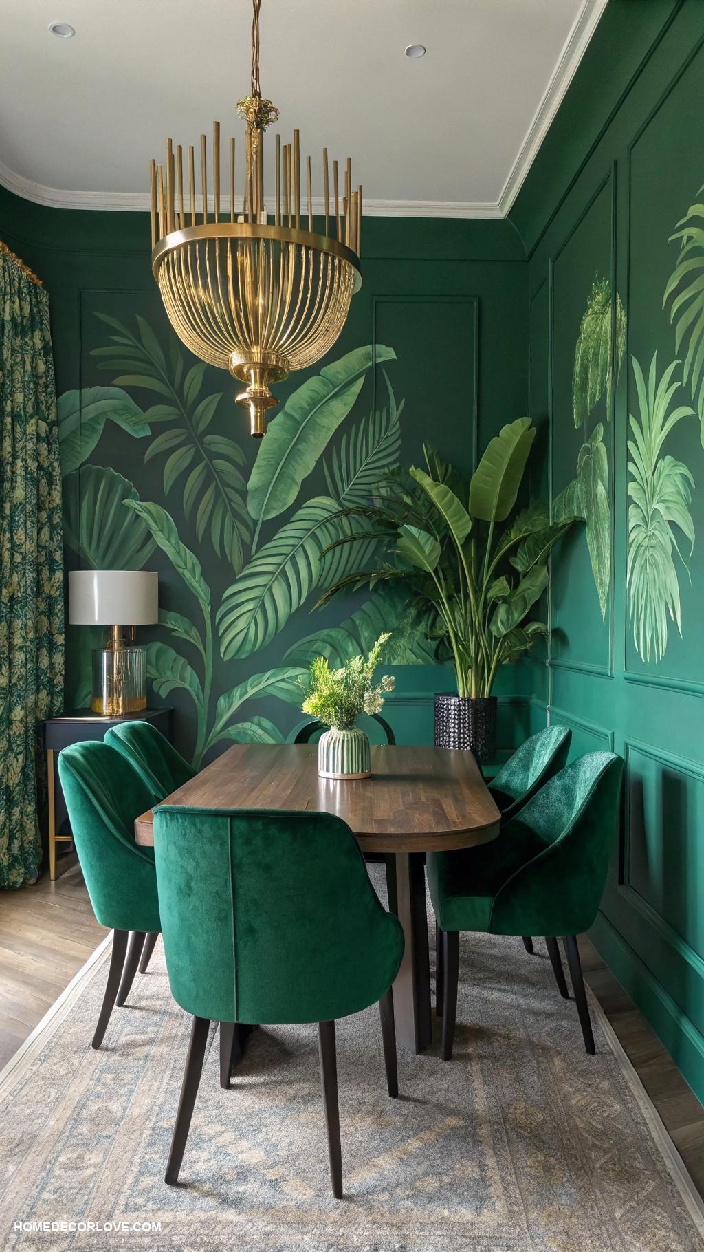 green dining room ideas Botanical wallpaper for a dramatic effect