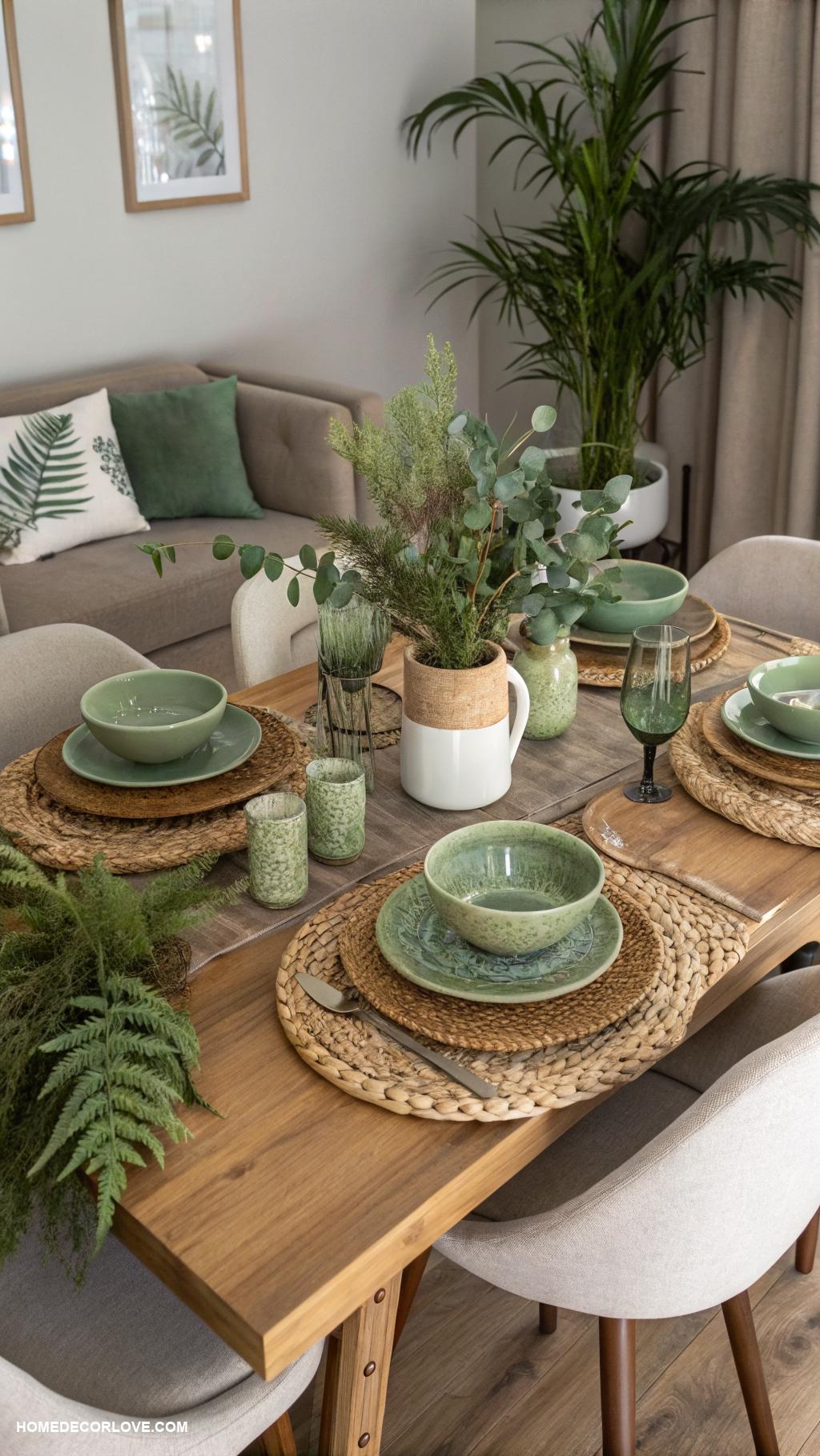 green dining room ideas Earthy green plateware for stylish dining