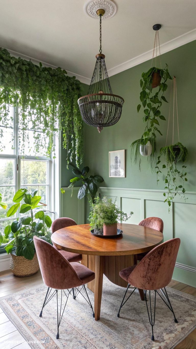 green dining room ideas Hanging plants for vertical greenery
