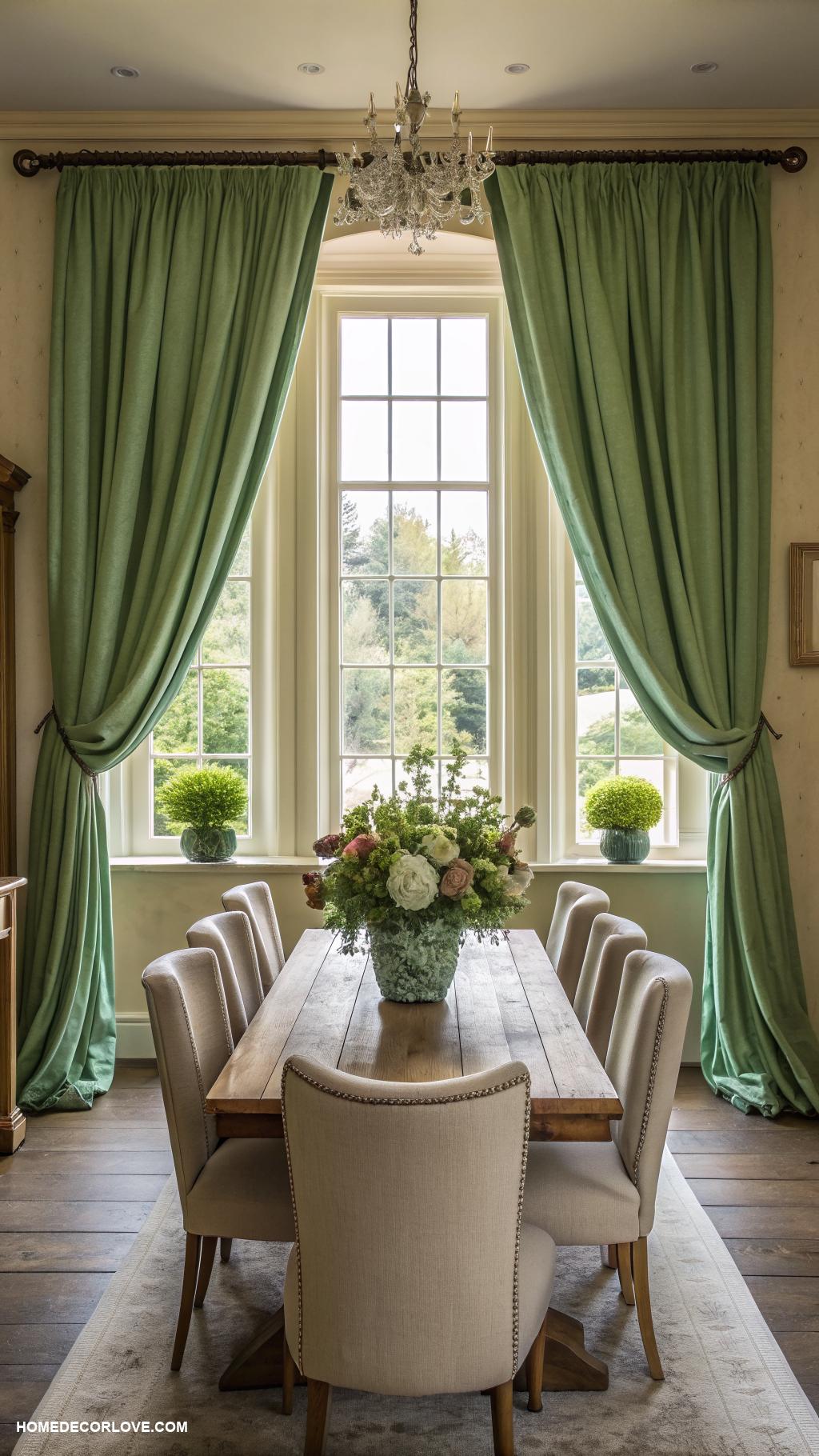 green dining room ideas Lush green curtains for a cozy feel
