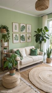 green living room ideas Opt for natural fiber rugs