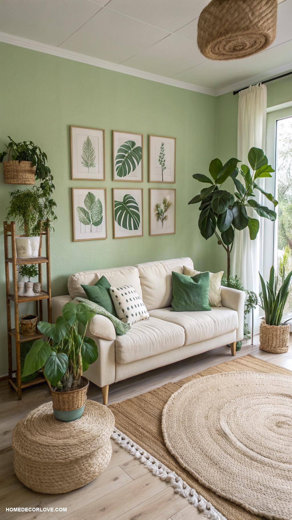 green living room ideas Opt for natural fiber rugs