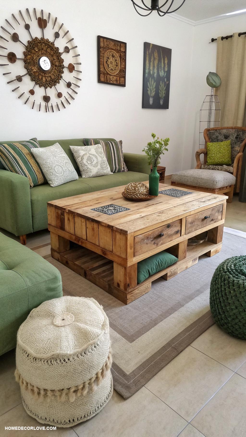 green living room ideas Use recycled materials for furniture
