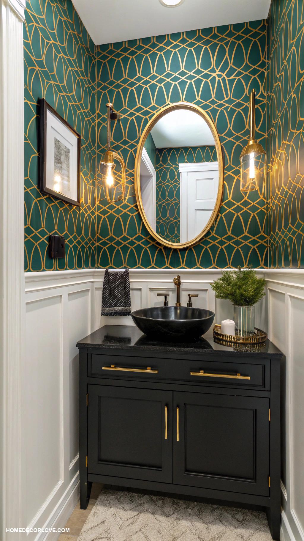 half bathroom ideas Bold wallpaper for a striking accent wall