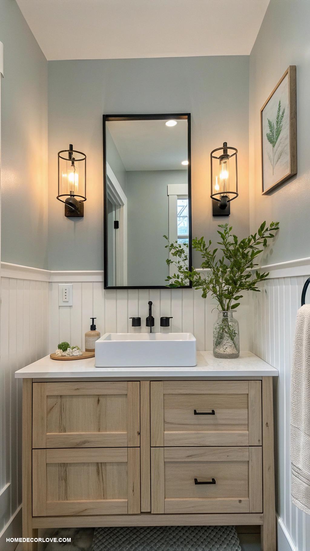 half bathroom ideas Bright lighting fixtures for modern flair