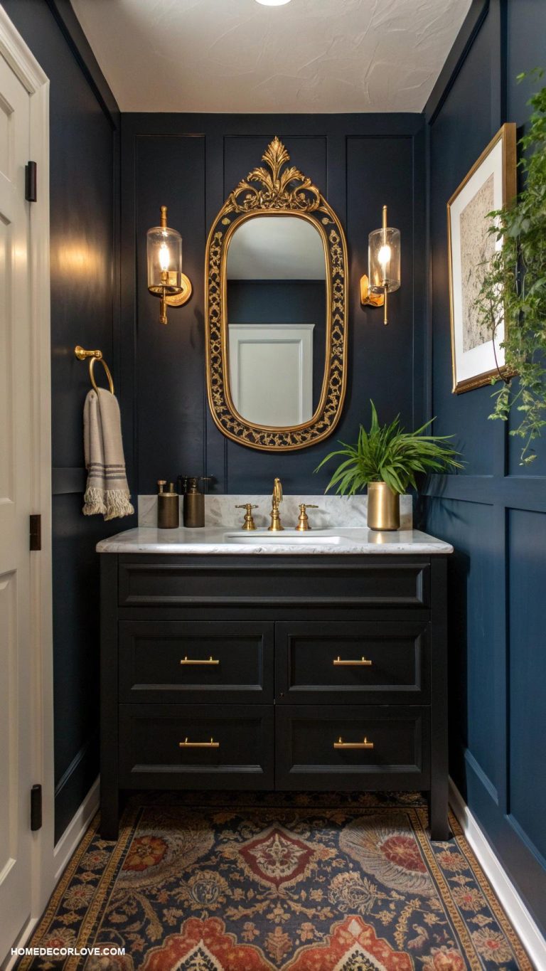 half bathroom ideas Dark paint colors for a cozy atmosphere