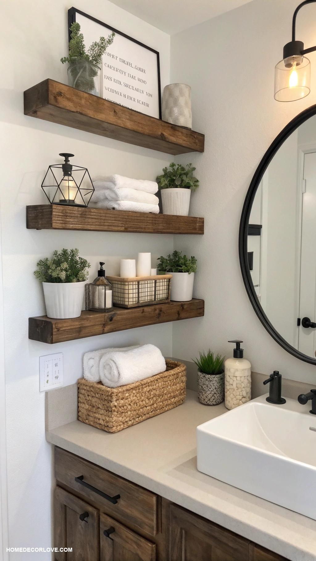 half bathroom ideas Floating shelves for stylish storage solutions
