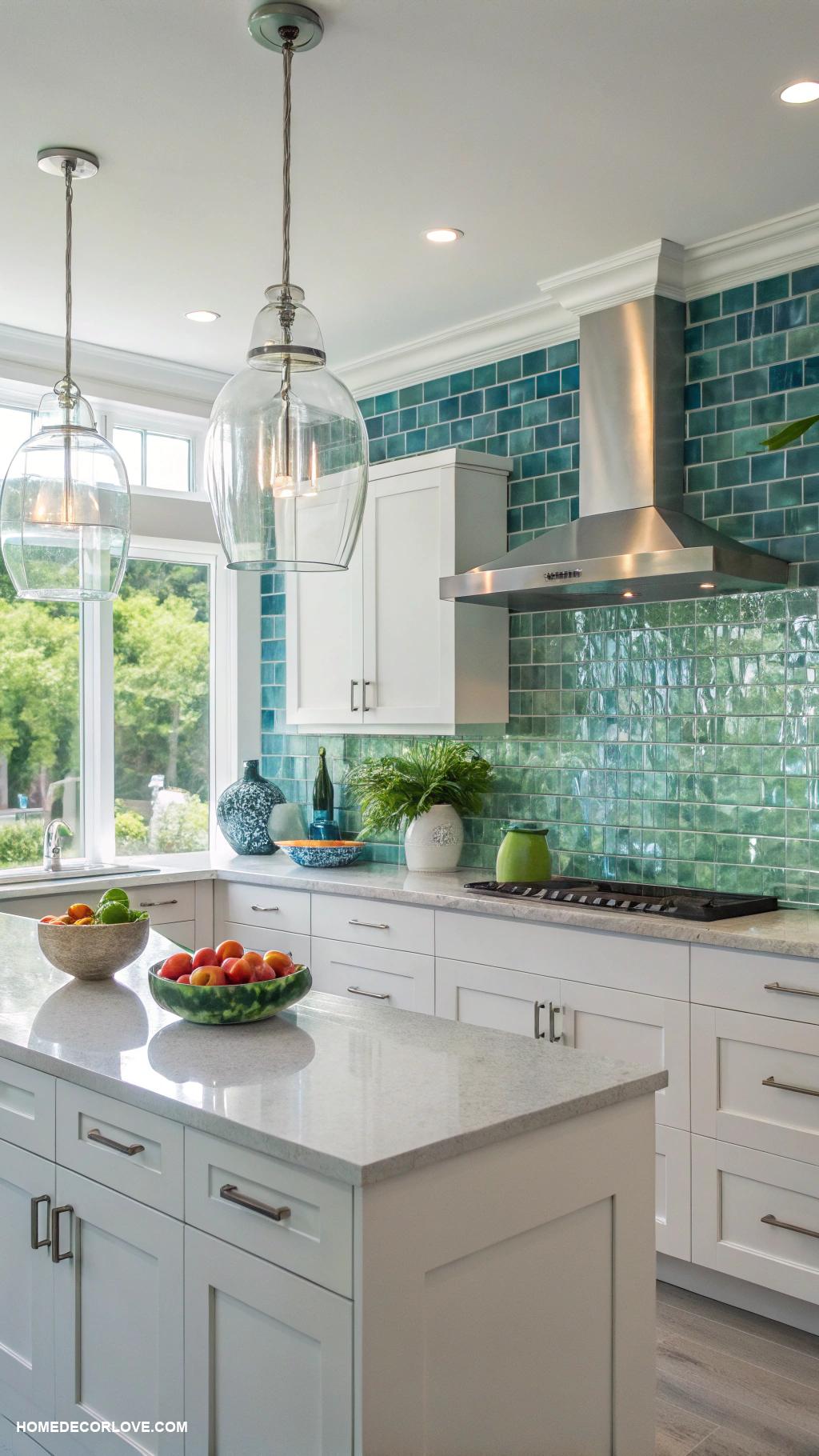 kitchen backsplash with white cabinets Glass tiles for modern shine