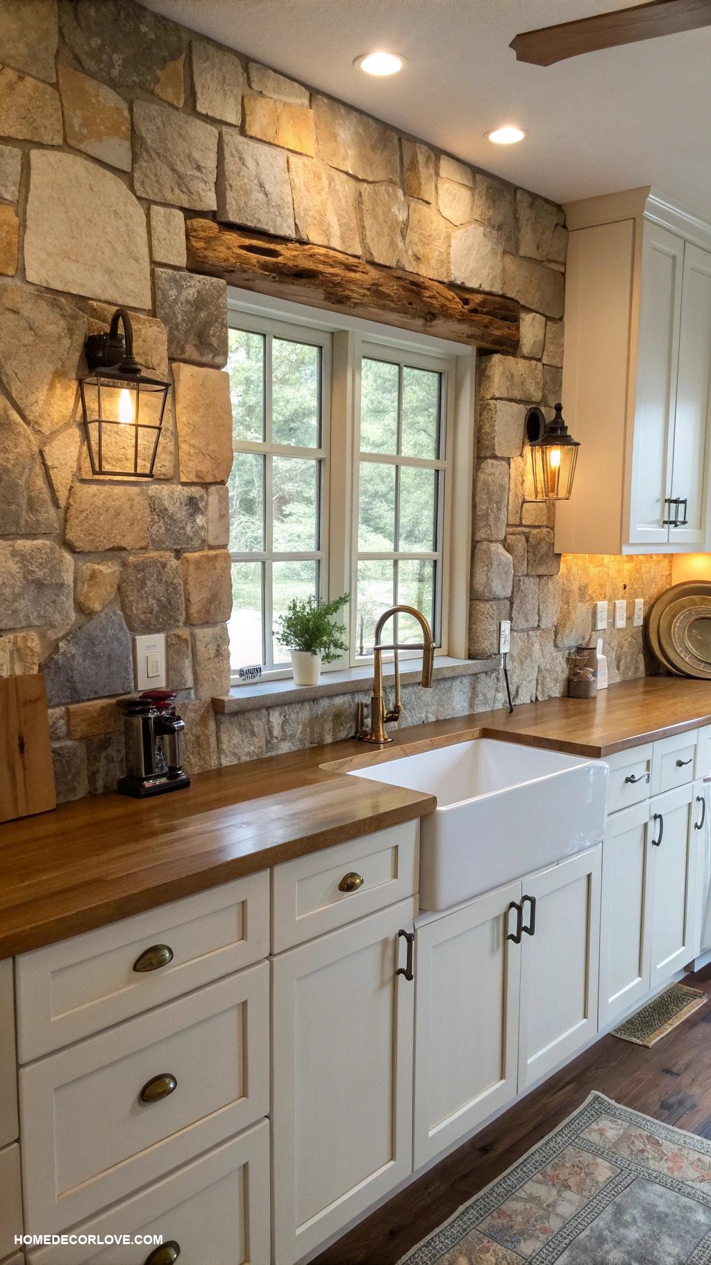 kitchen backsplash with white cabinets Natural stone for rustic appeal