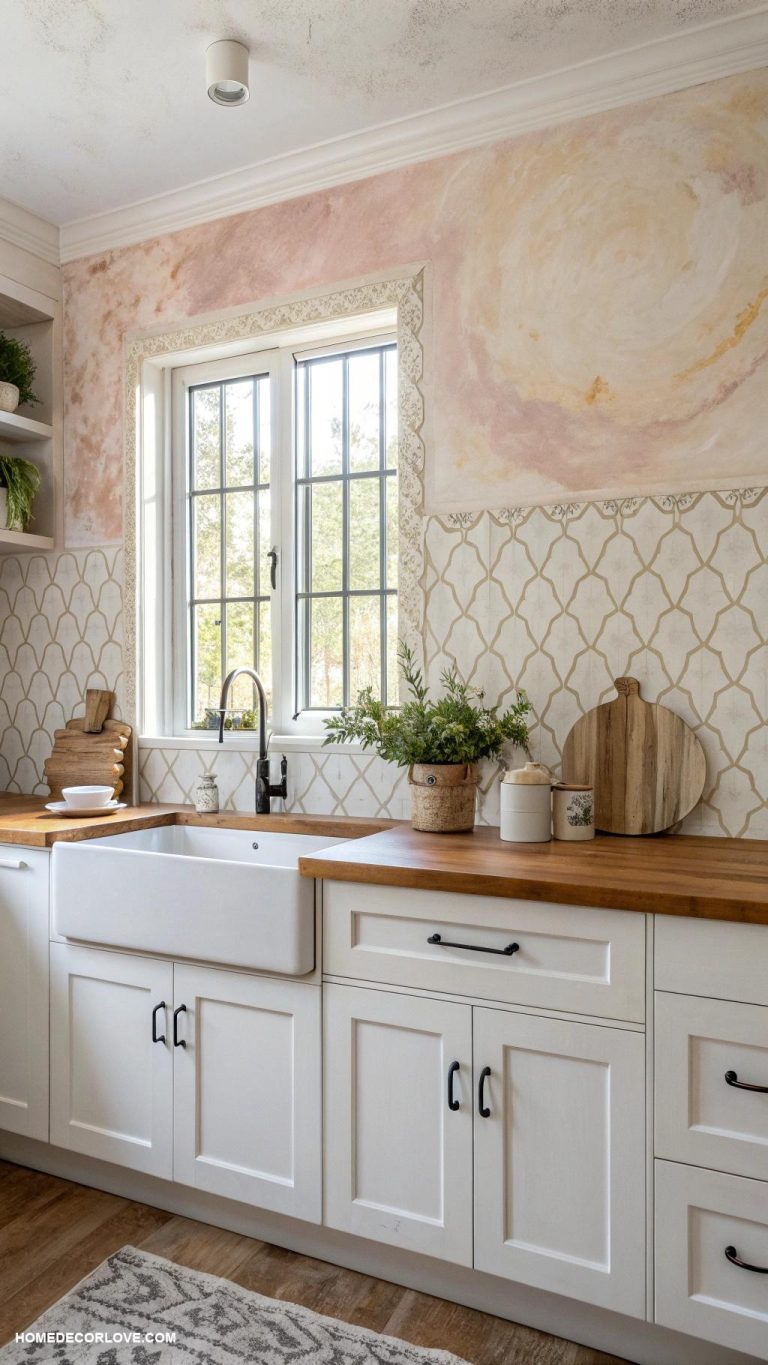 kitchen backsplash with white cabinets Simple painted wall with texture