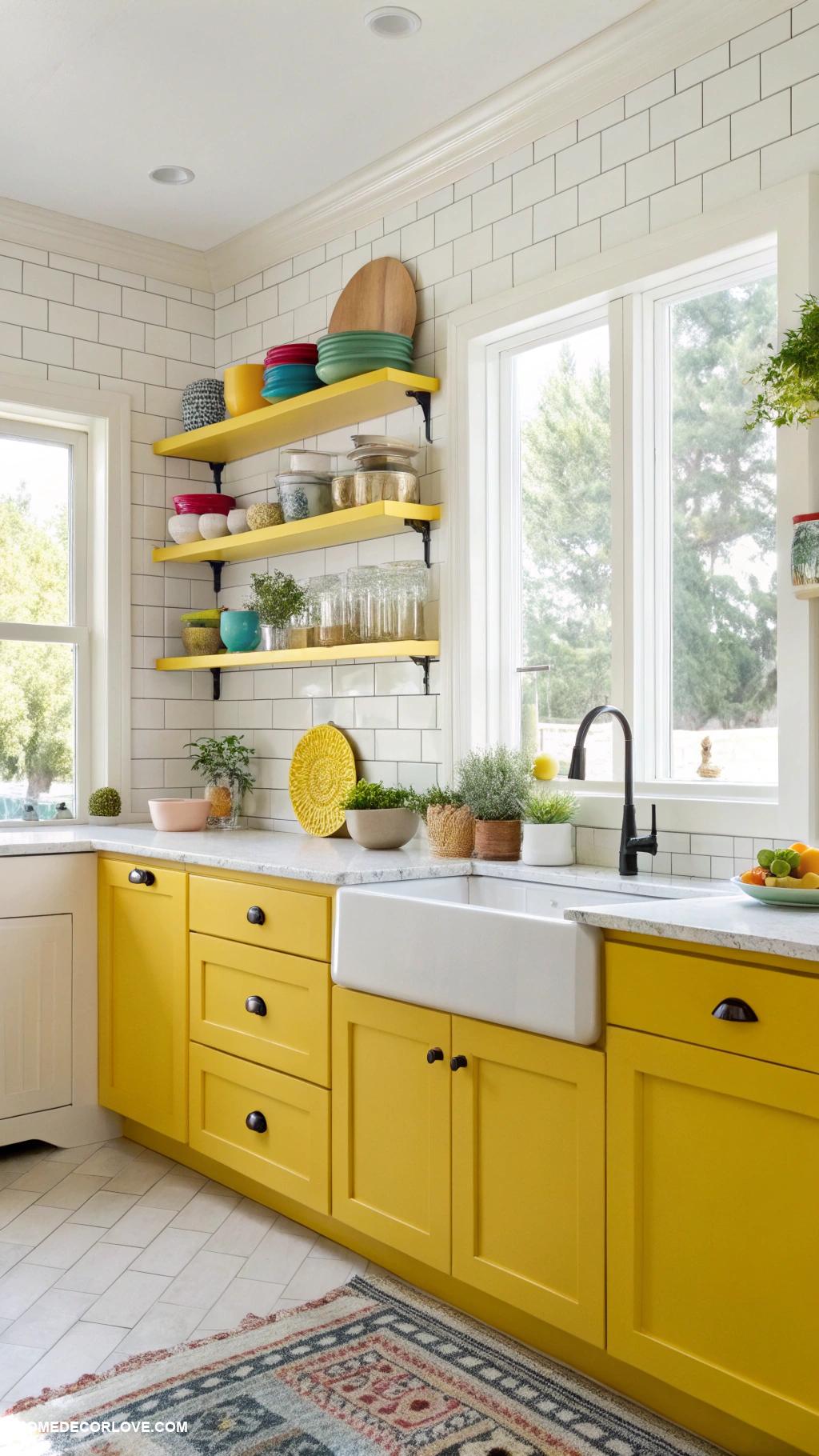 kitchen cabinet color ideas Bright yellow for cheerful energy