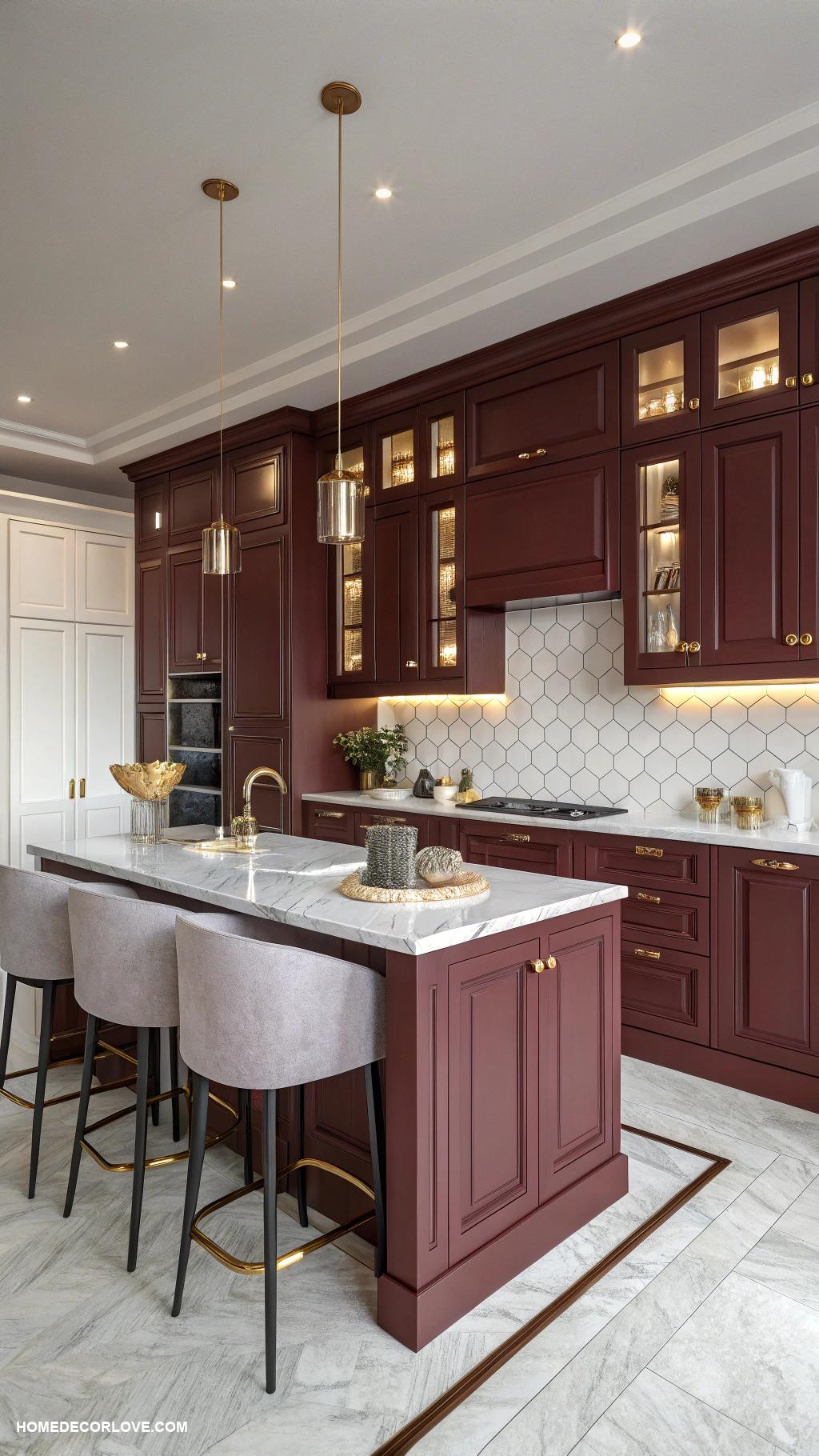 kitchen cabinet color ideas Deep burgundy for luxurious warmth