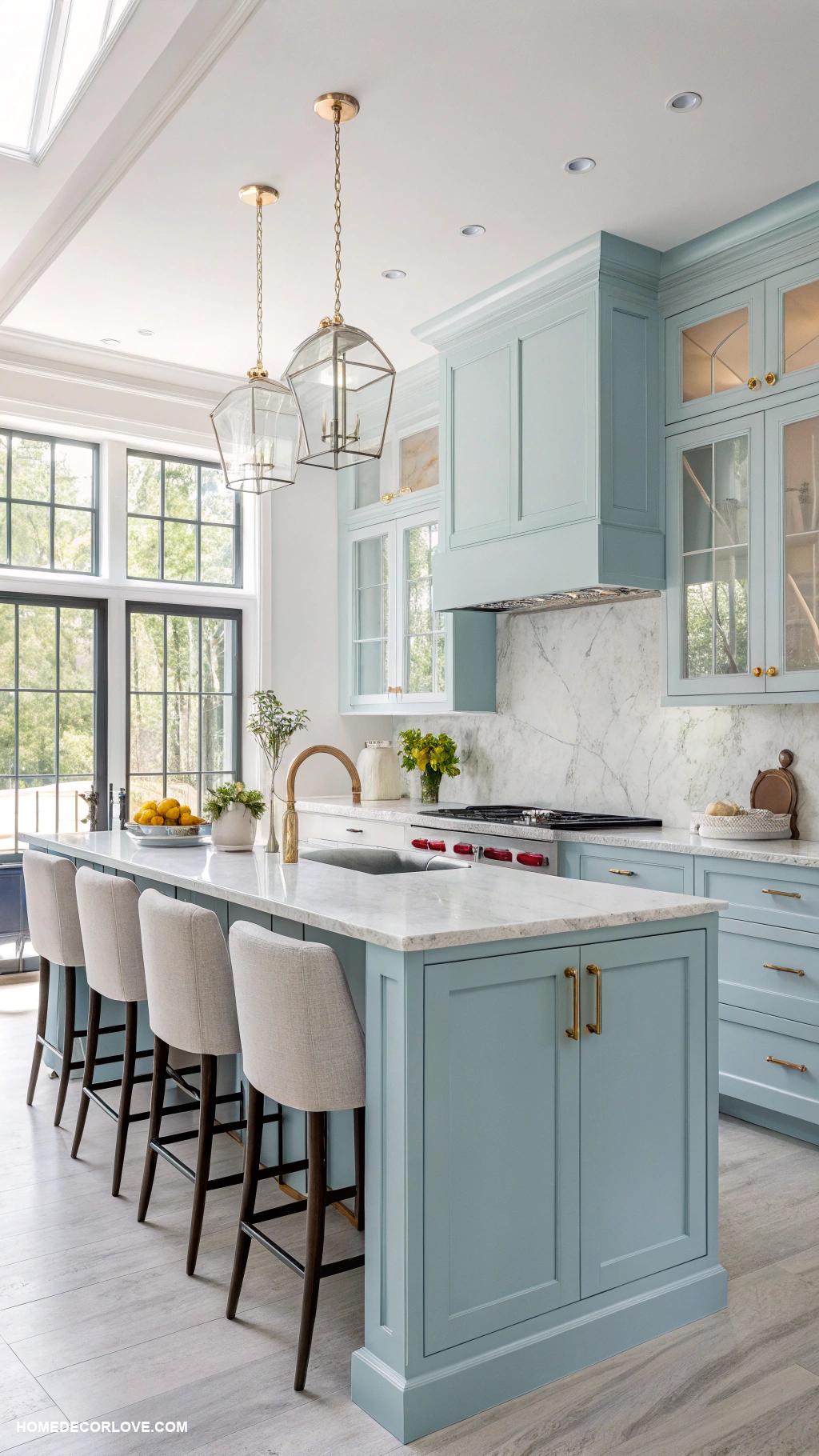 kitchen cabinet color ideas Light pastel blue for airy brightness