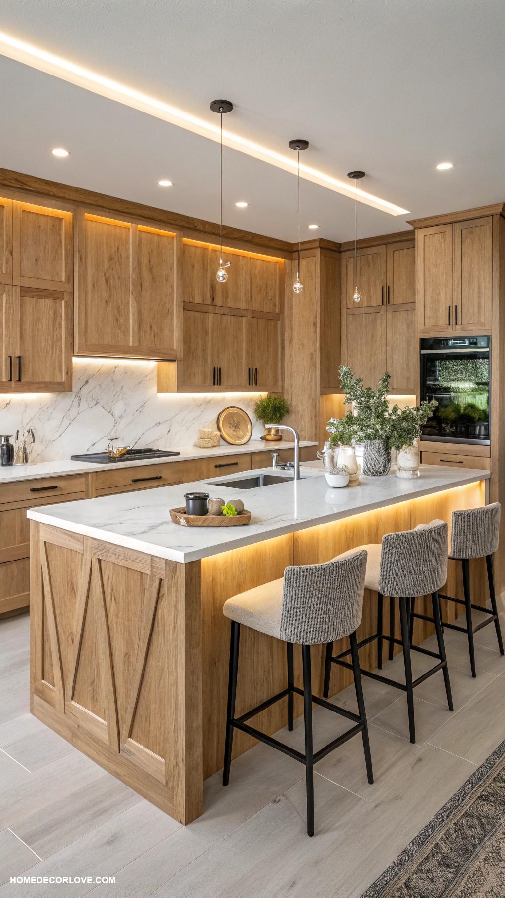 maple kitchen cabinets Maple cabinets with integrated lighting features
