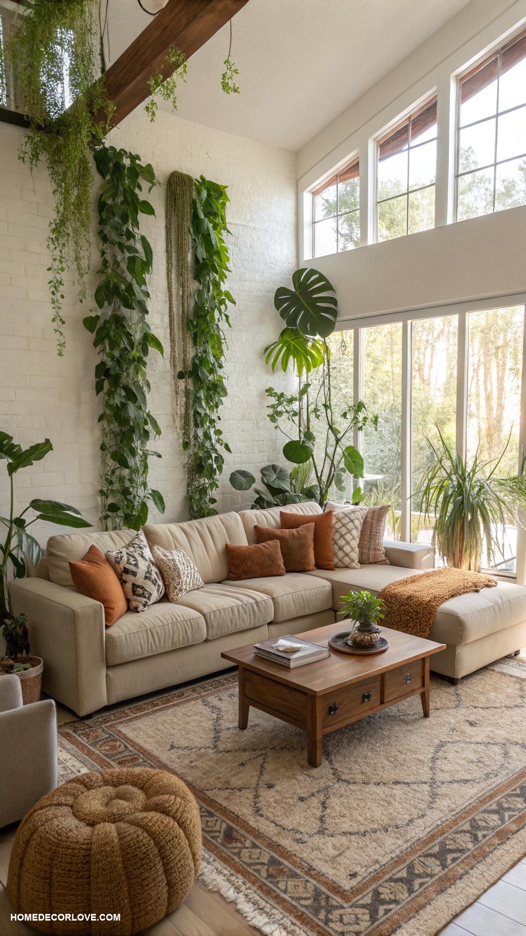 modern boho living room ideas Indoor plants for a fresh atmosphere