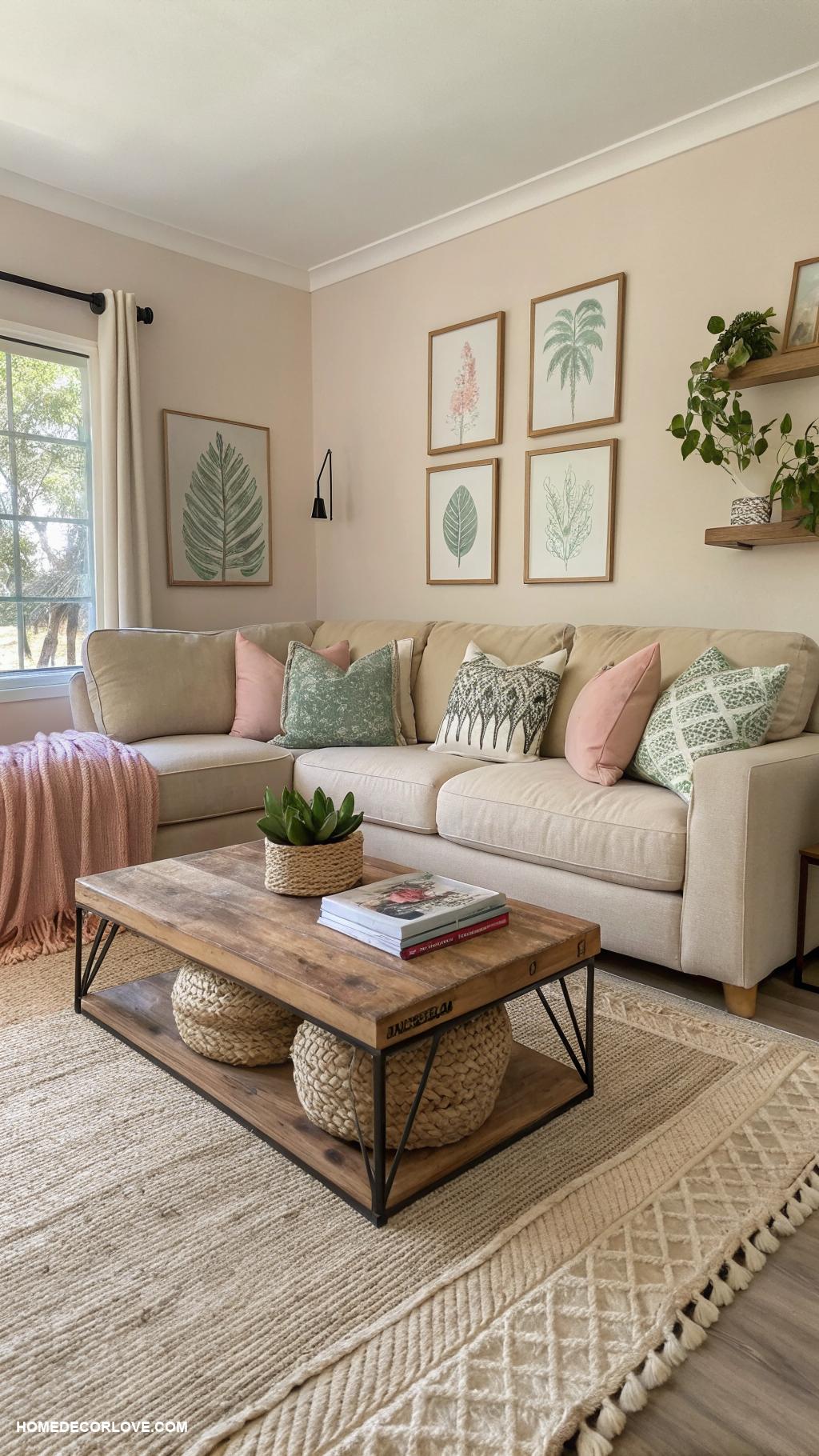 modern boho living room ideas Soft muted colors for calm ambiance