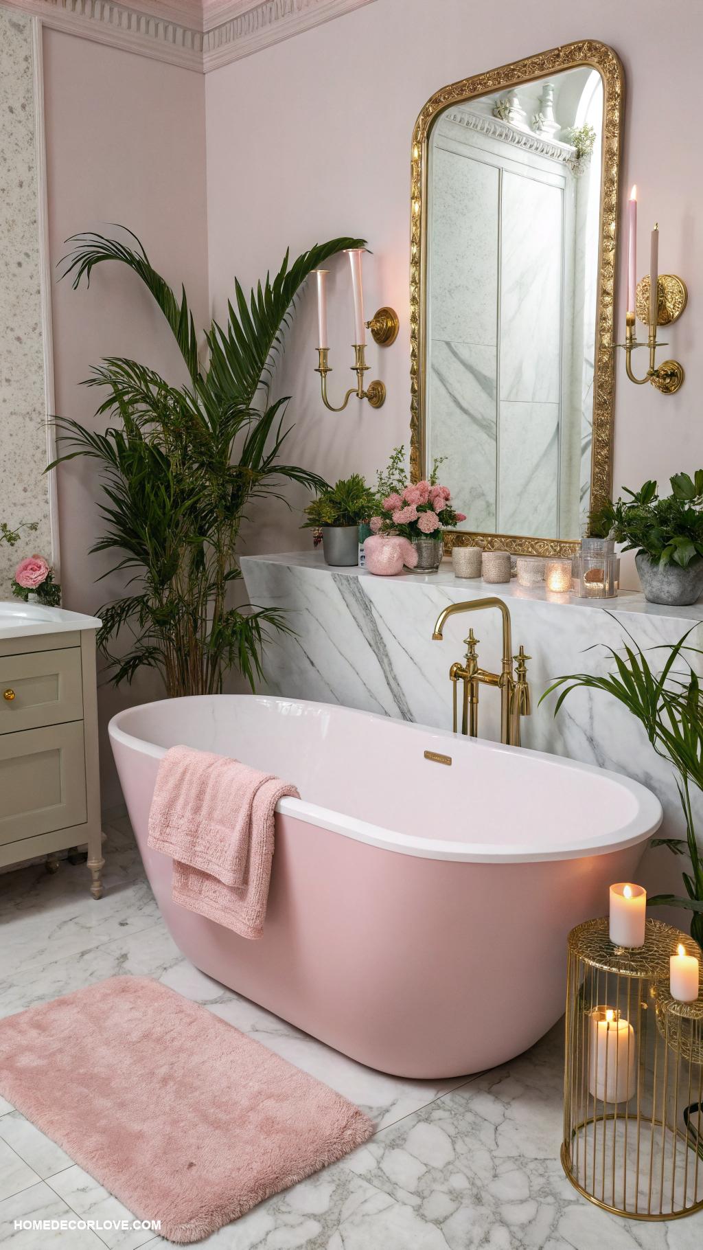 pink bathtub ideas Mirror with pink accents
