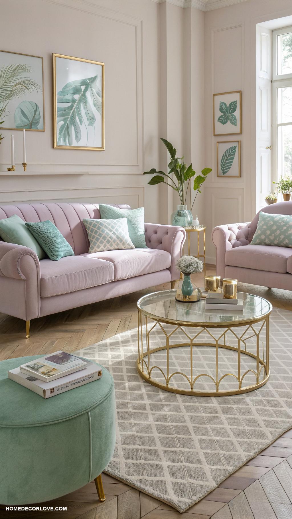 pink living room ideas Soft blush sofas with pastel accessories