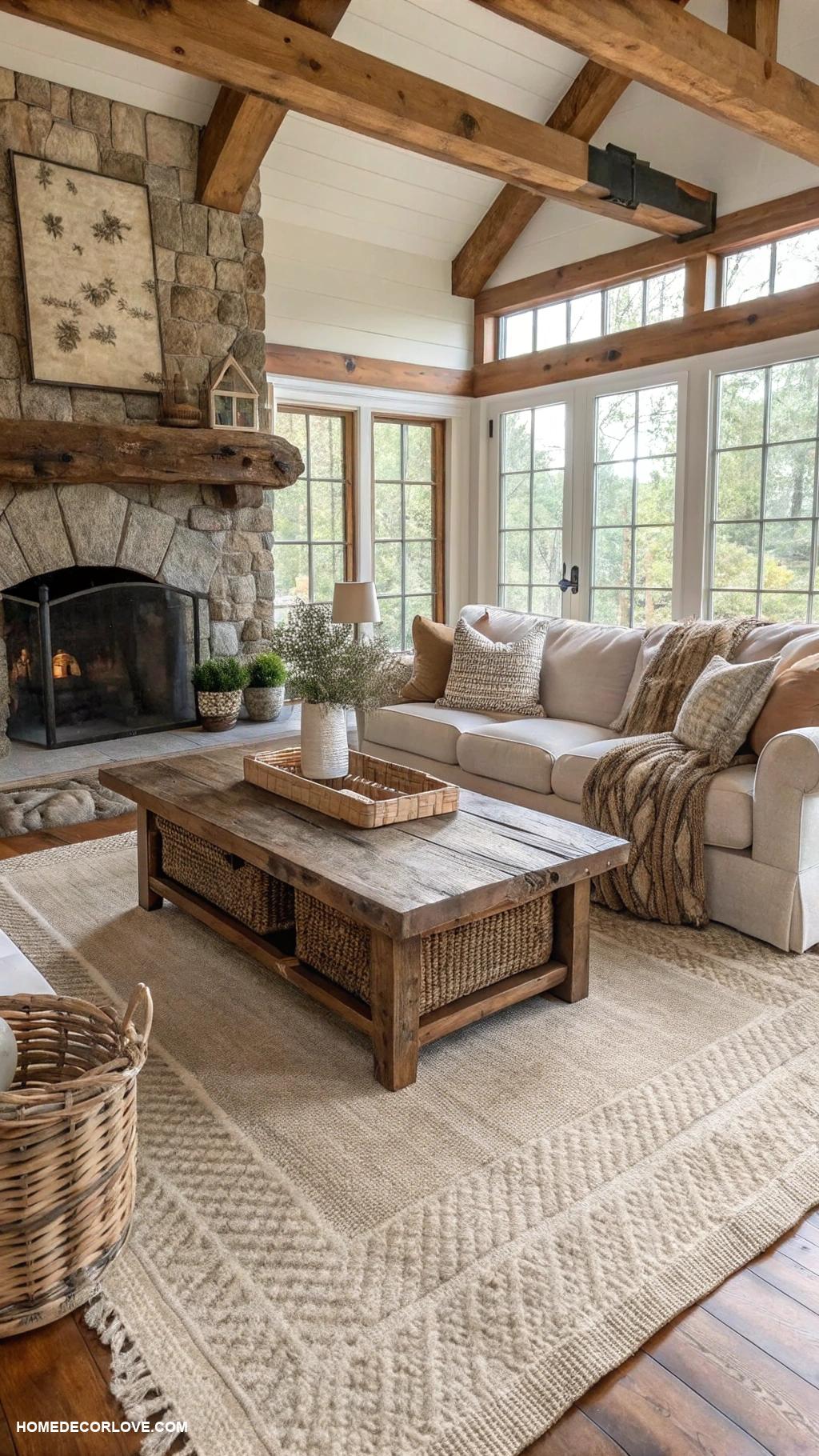rustic farmhouse living room Natural fiber rugs for rustic charm