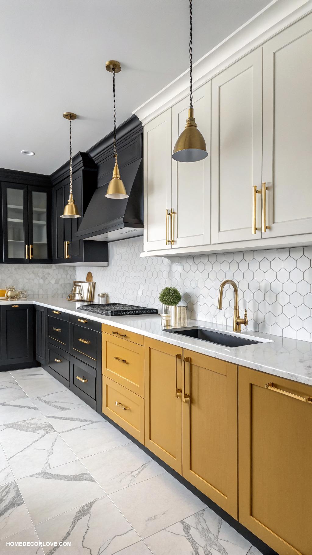 two tone kitchen cabinets Black and gold modern cabinets