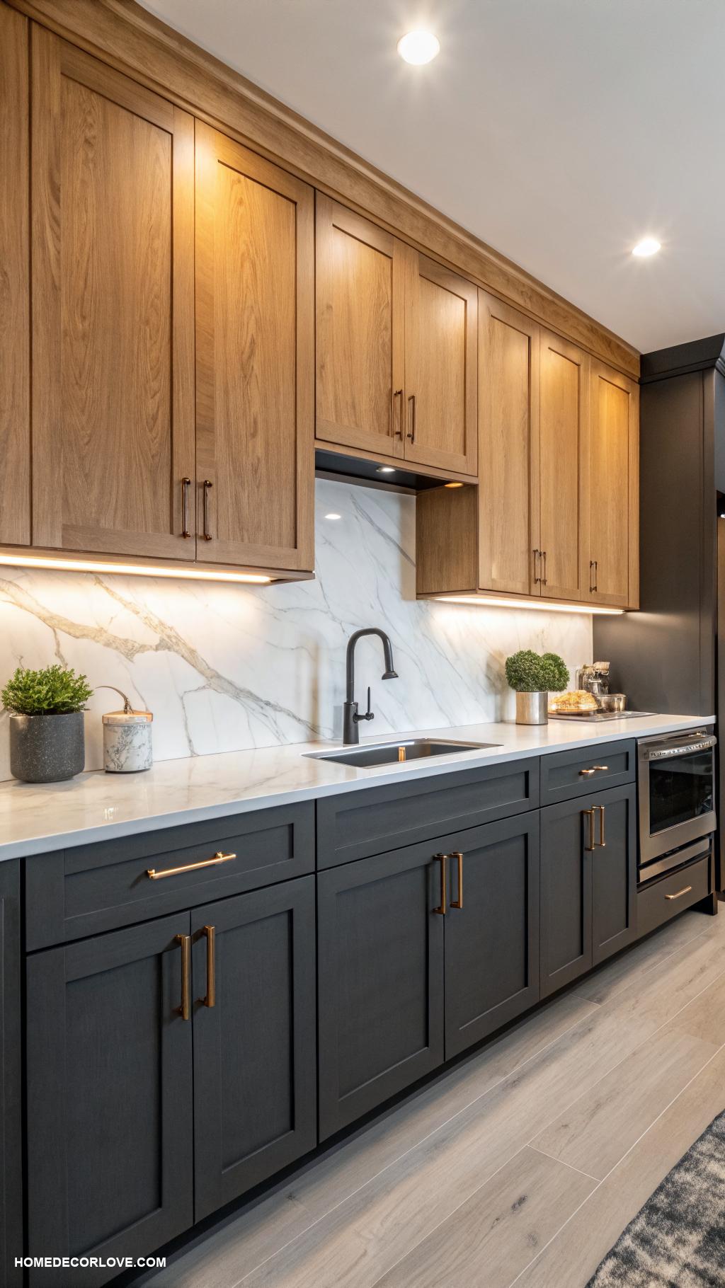 two tone kitchen cabinets Charcoal and light wood contrast cabinets