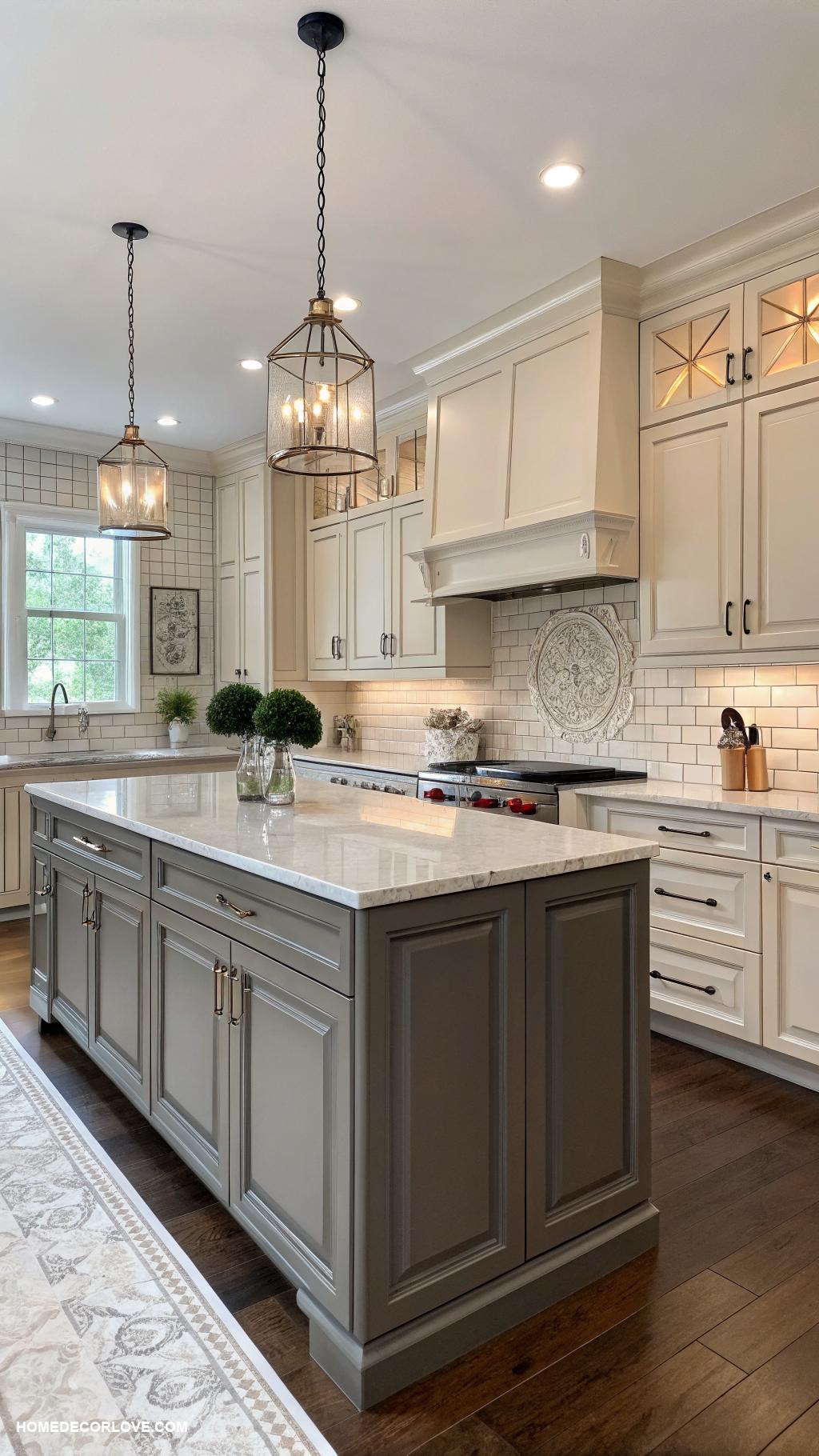 two tone kitchen cabinets Gray and cream flat panel cabinets