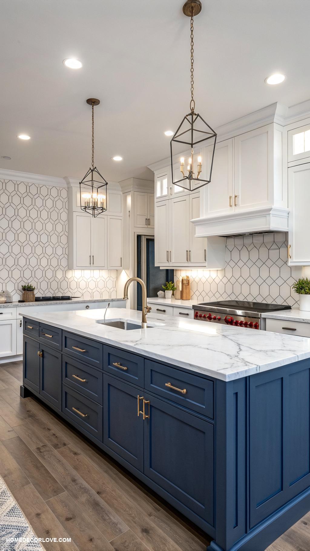 two tone kitchen cabinets Navy blue and white shaker style cabinets