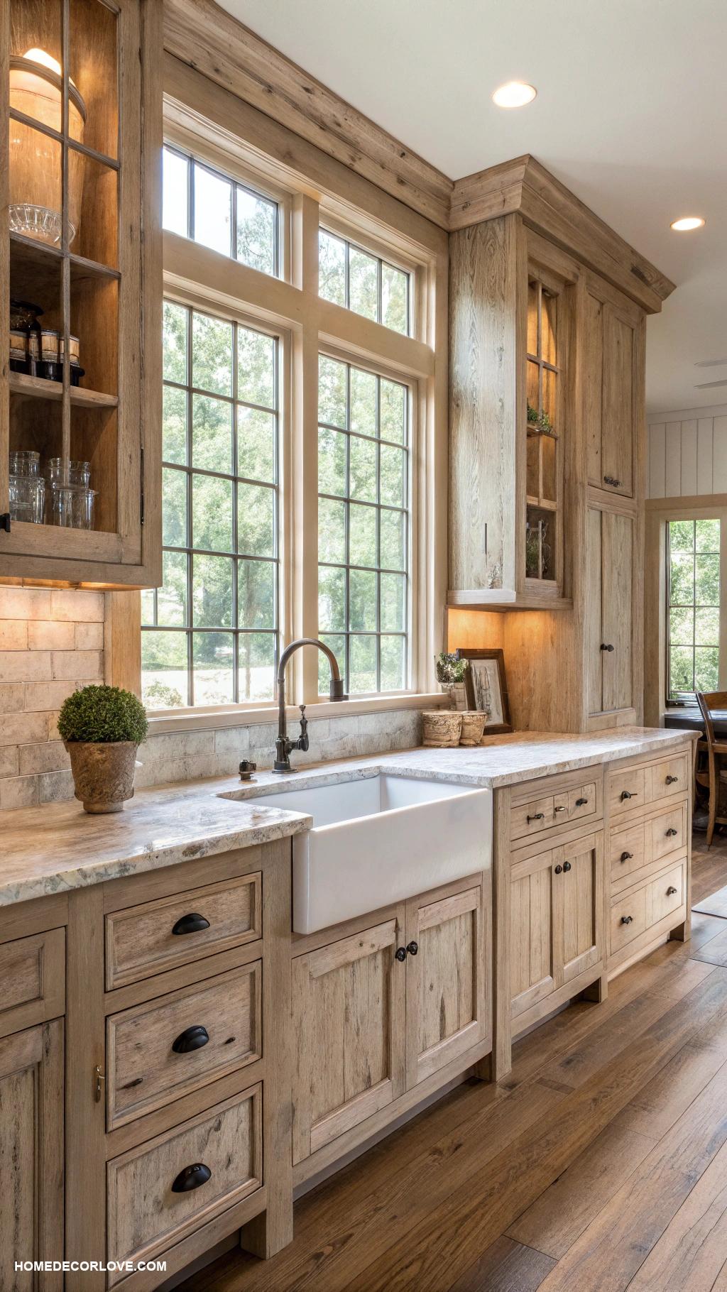 white oak kitchen cabinets Rustic white oak cabinets with distressed finish