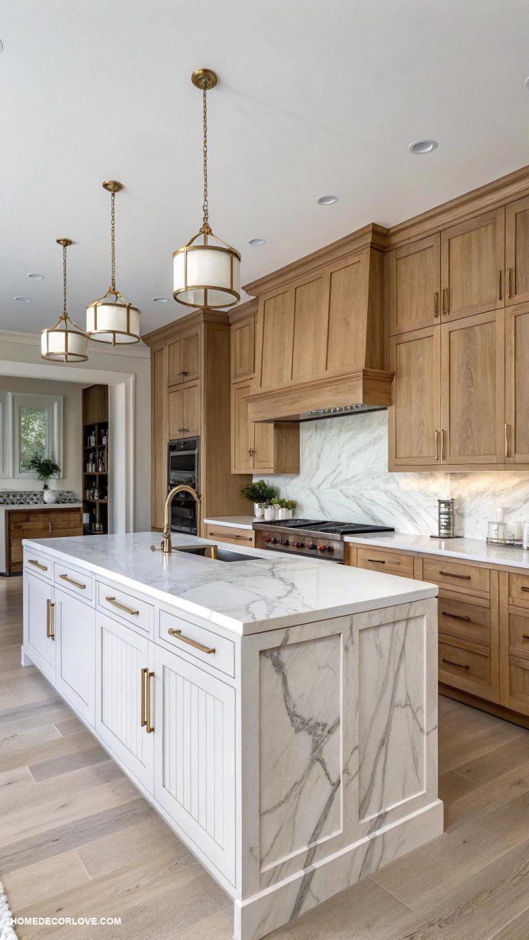 white oak kitchen cabinets White oak cabinets paired with marble countertops