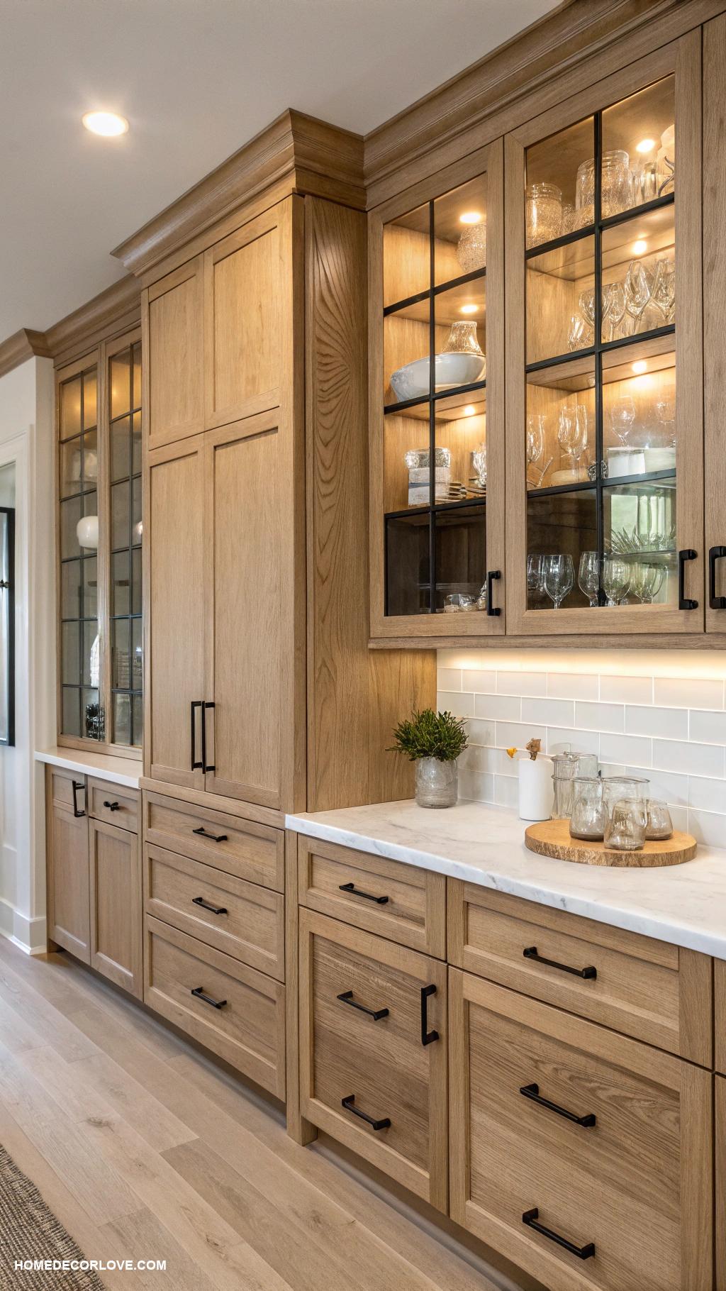white oak kitchen cabinets White oak cabinets with glass inserts