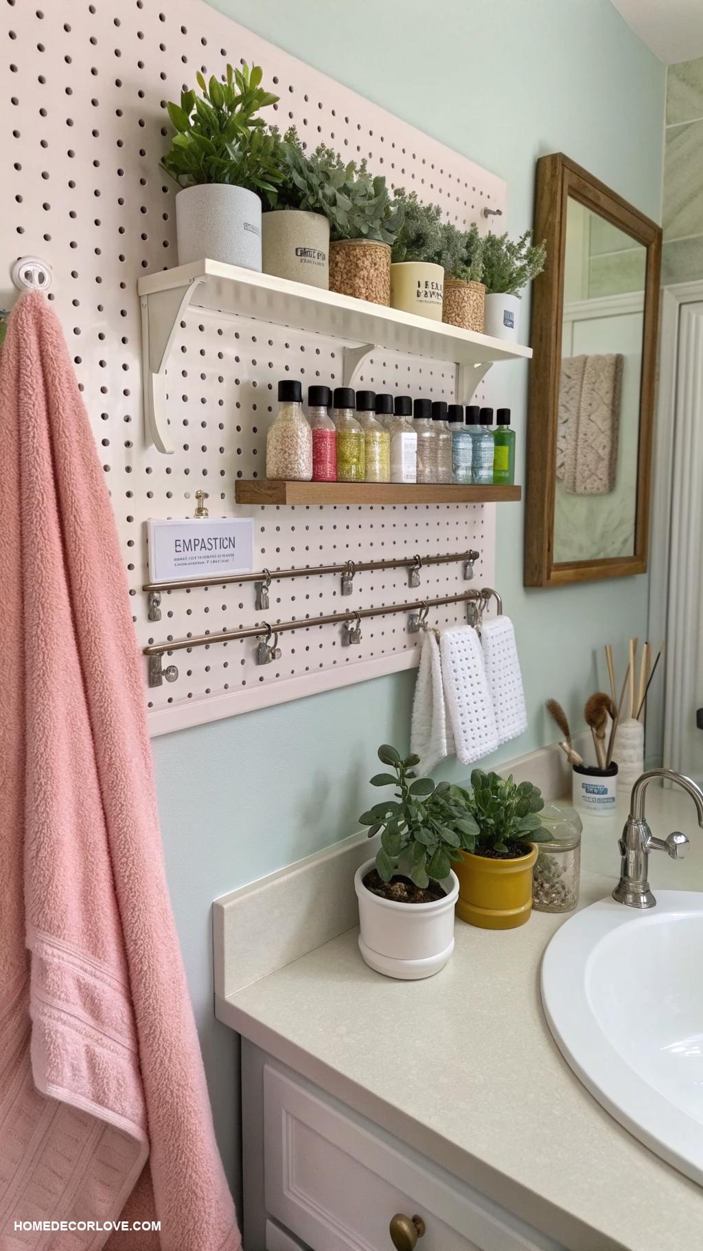 bathroom organization ideas Hang a pegboard for additional organization