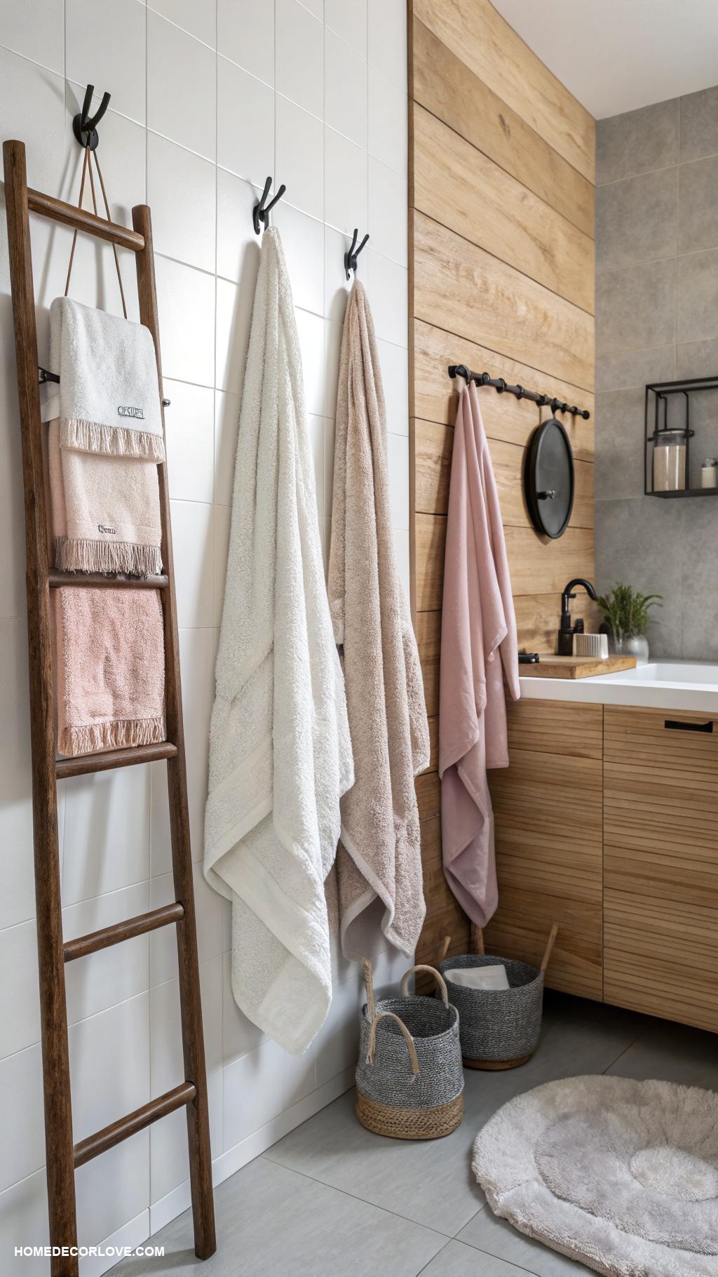 bathroom organization ideas Hang hooks for towels and robes