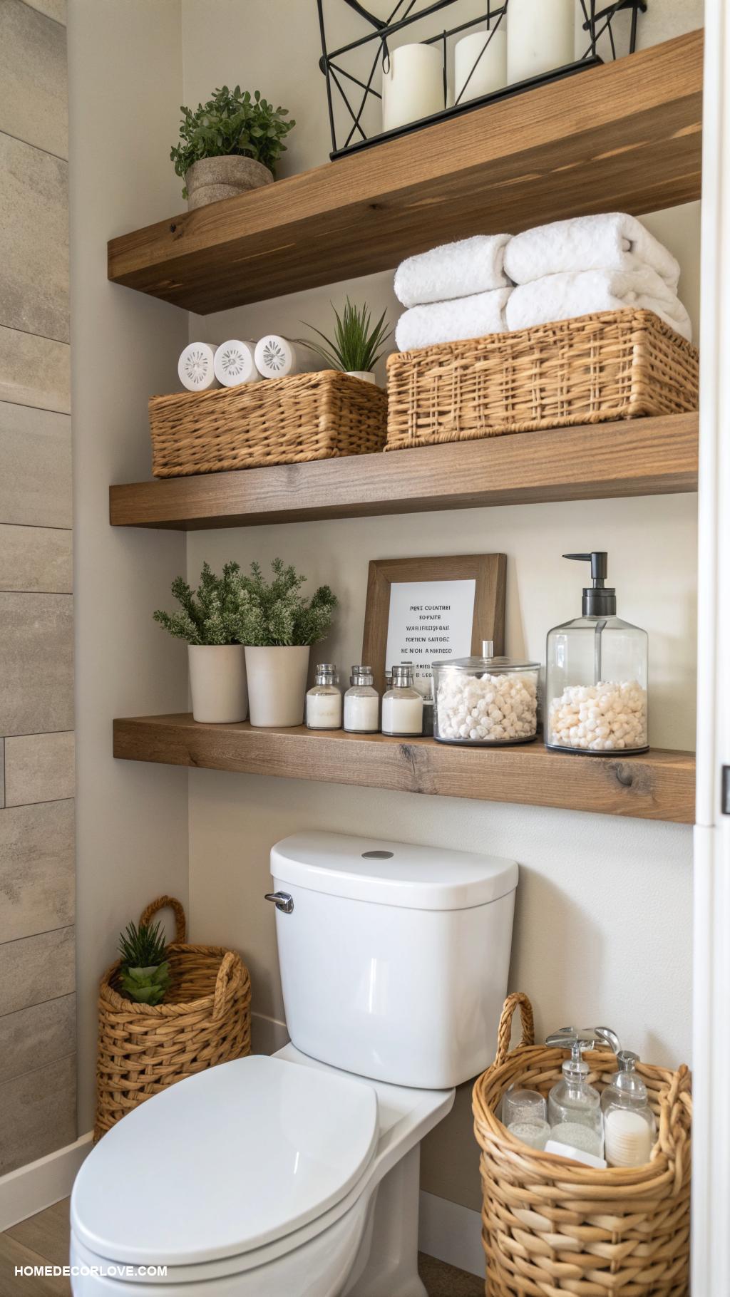 bathroom organization ideas Install shelves above the toilet