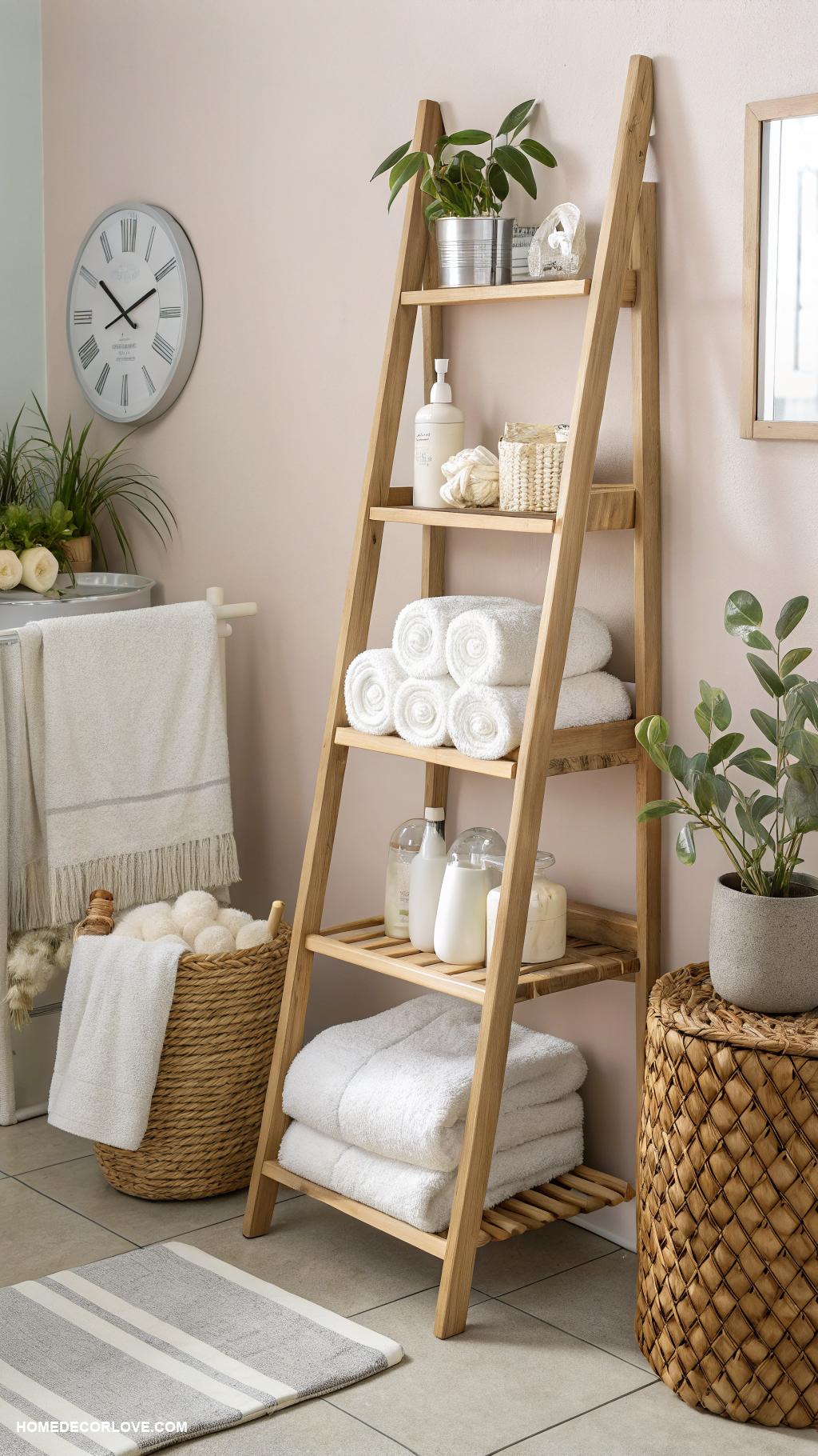 bathroom storage ideas Ladder shelf for stylish bathroom display