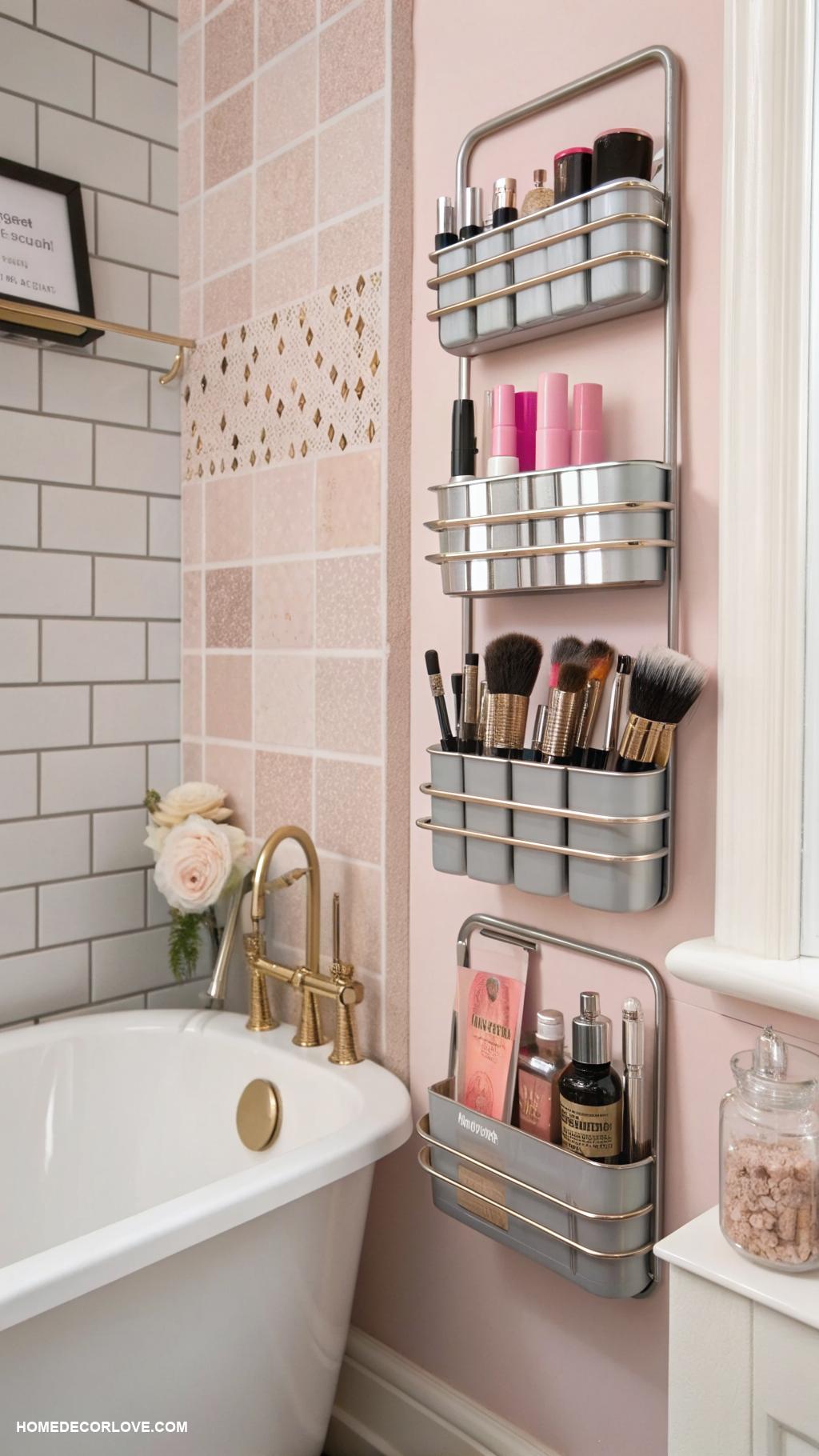 bathroom storage ideas Magnetic strips for tool and makeup storage
