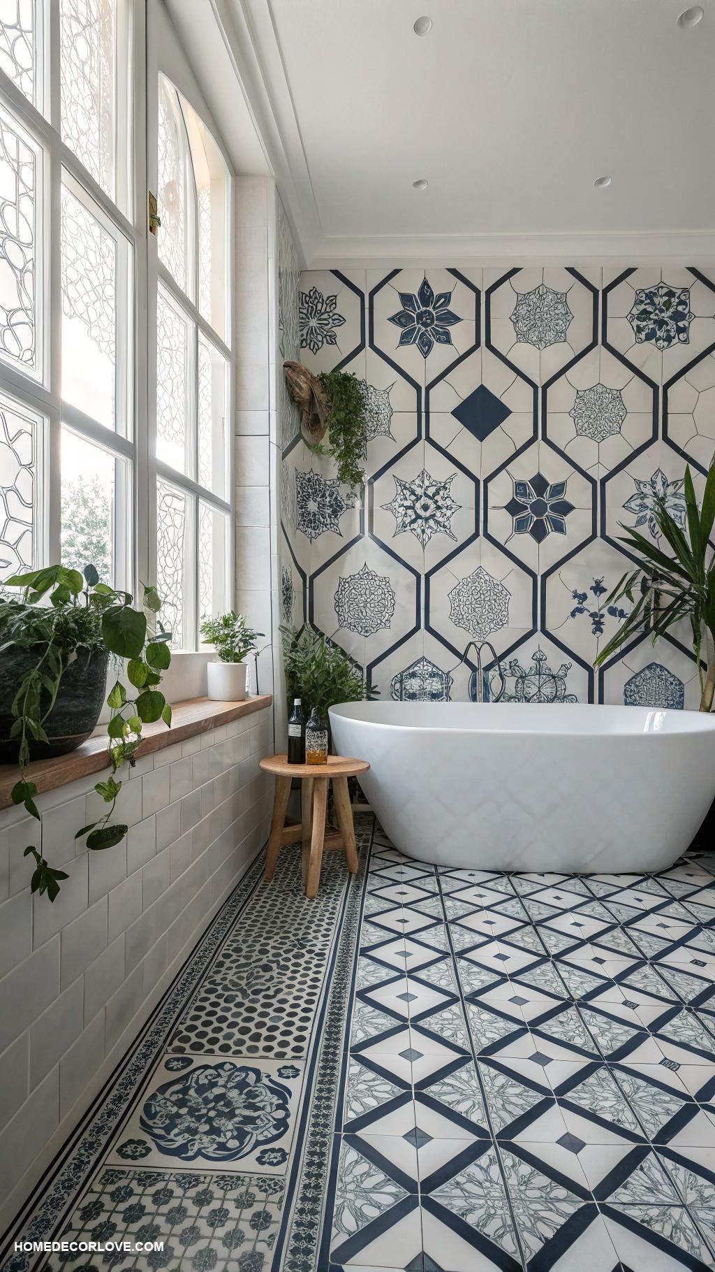 bathroom tile ideas Geometric patterned tiles for modern look