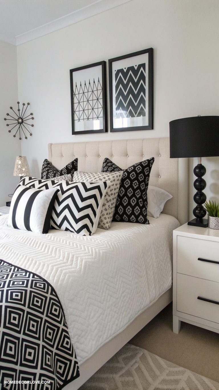 black and white bedroom ideas Black and white geometric throw pillows