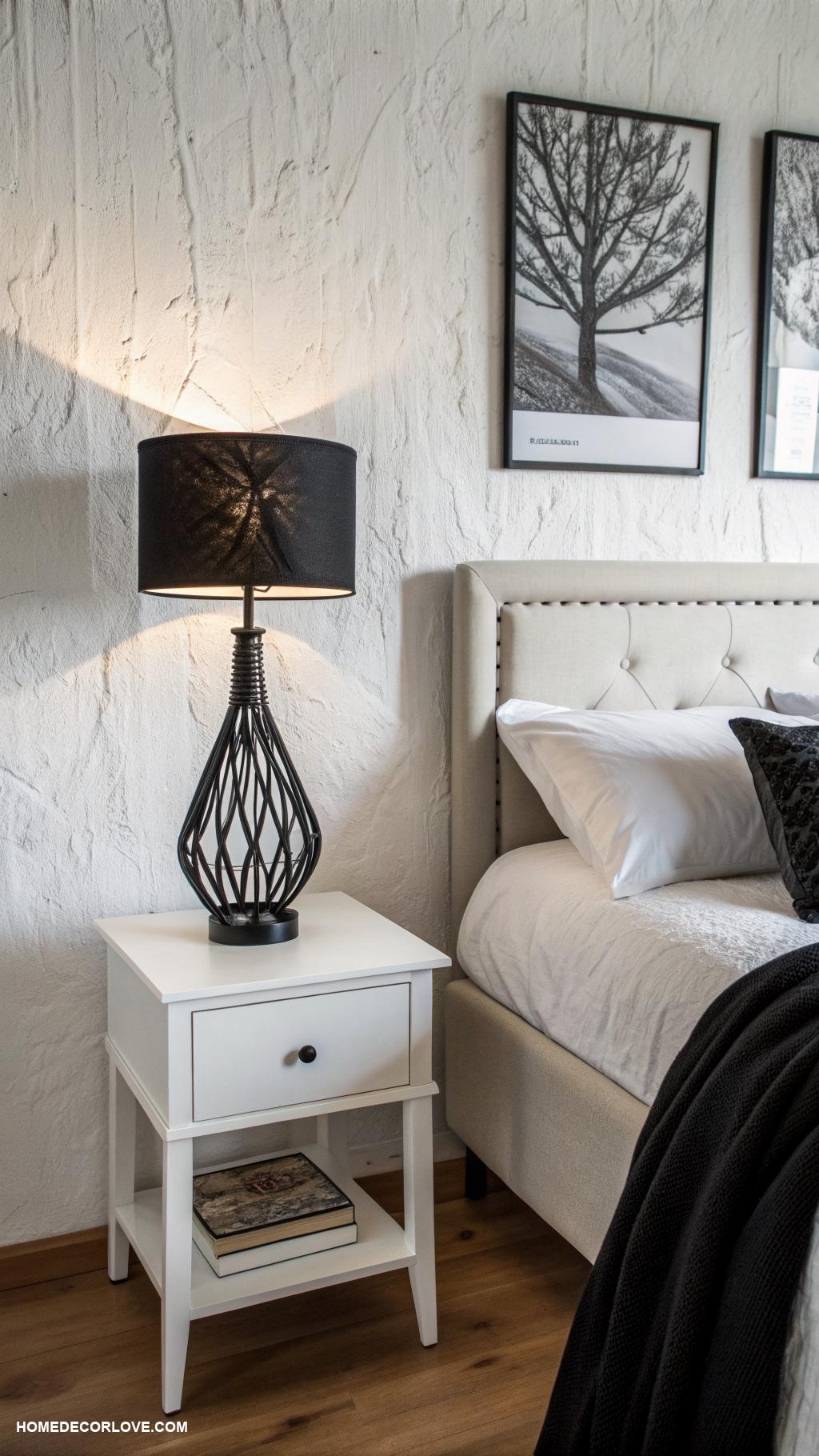 black and white bedroom ideas Minimalist black bedside lamps