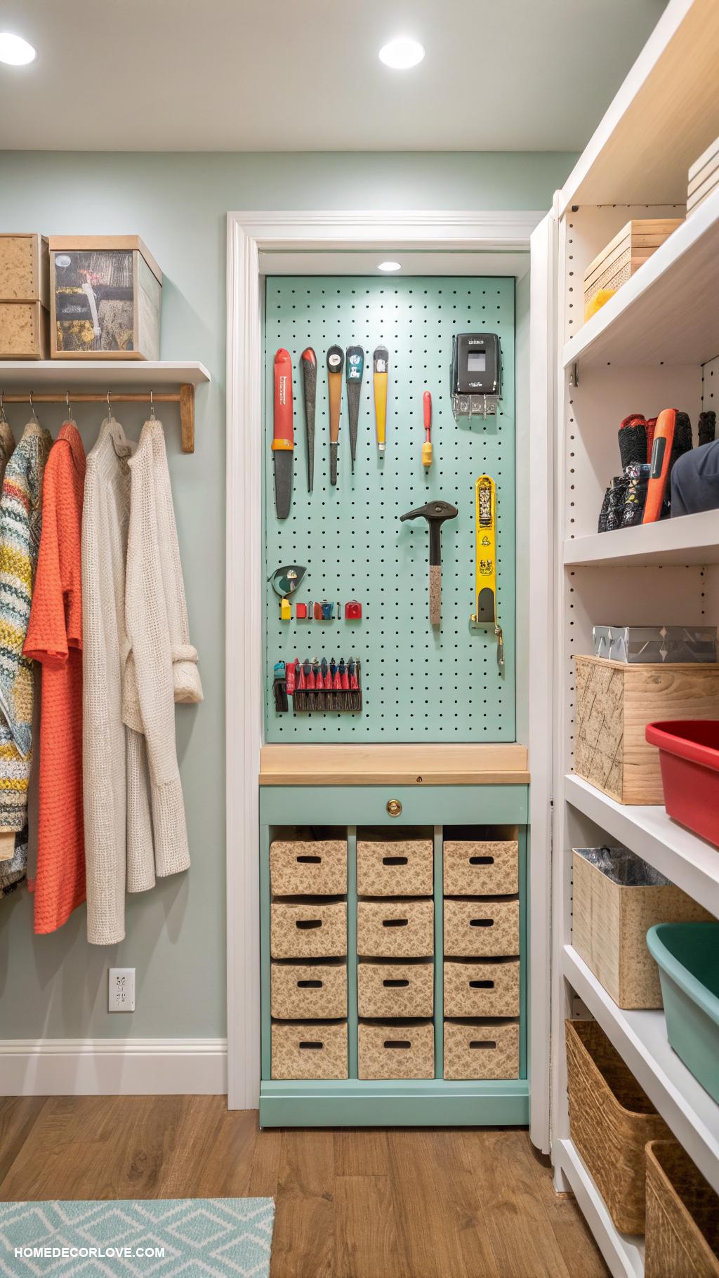 closet storage ideas Hang a pegboard for versatile tool storage
