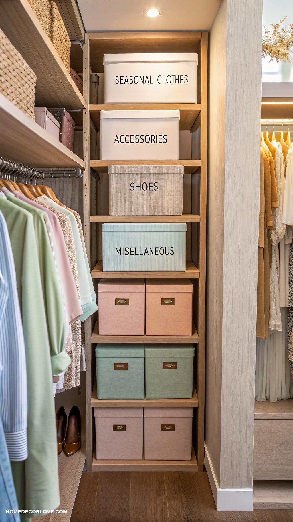 closet storage ideas Label boxes for easy identification