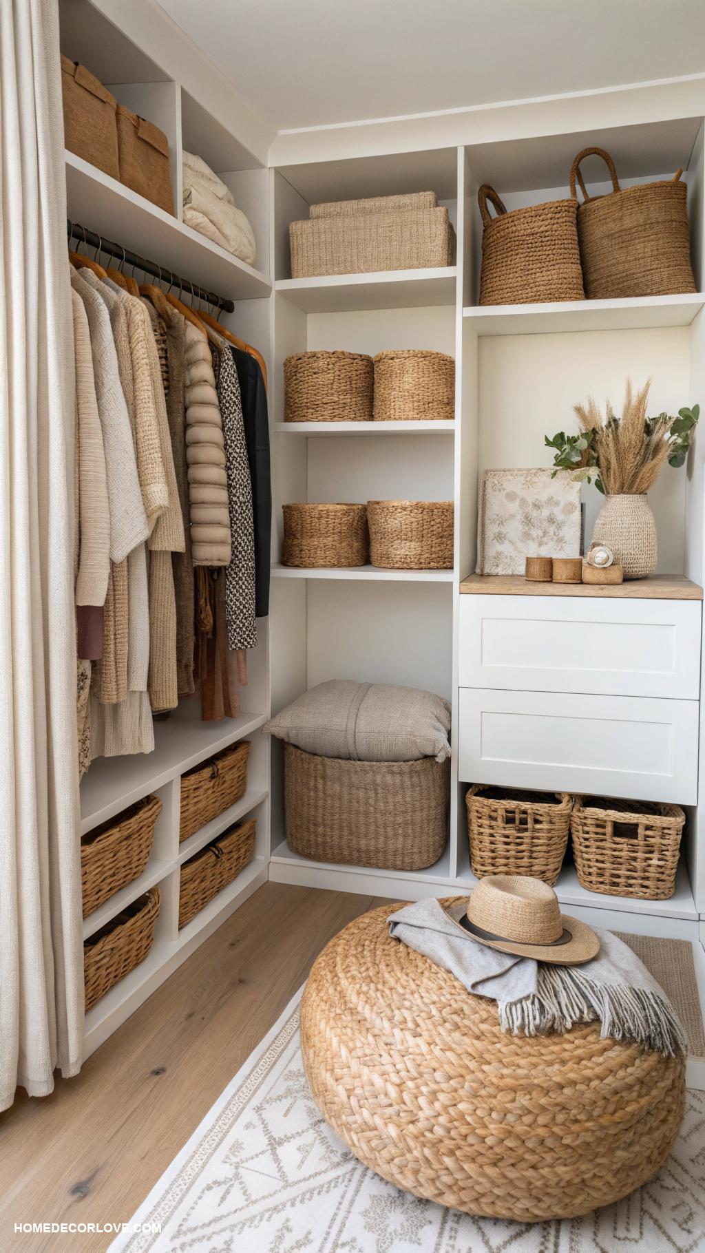 closet storage ideas Use baskets for stylish clutter management