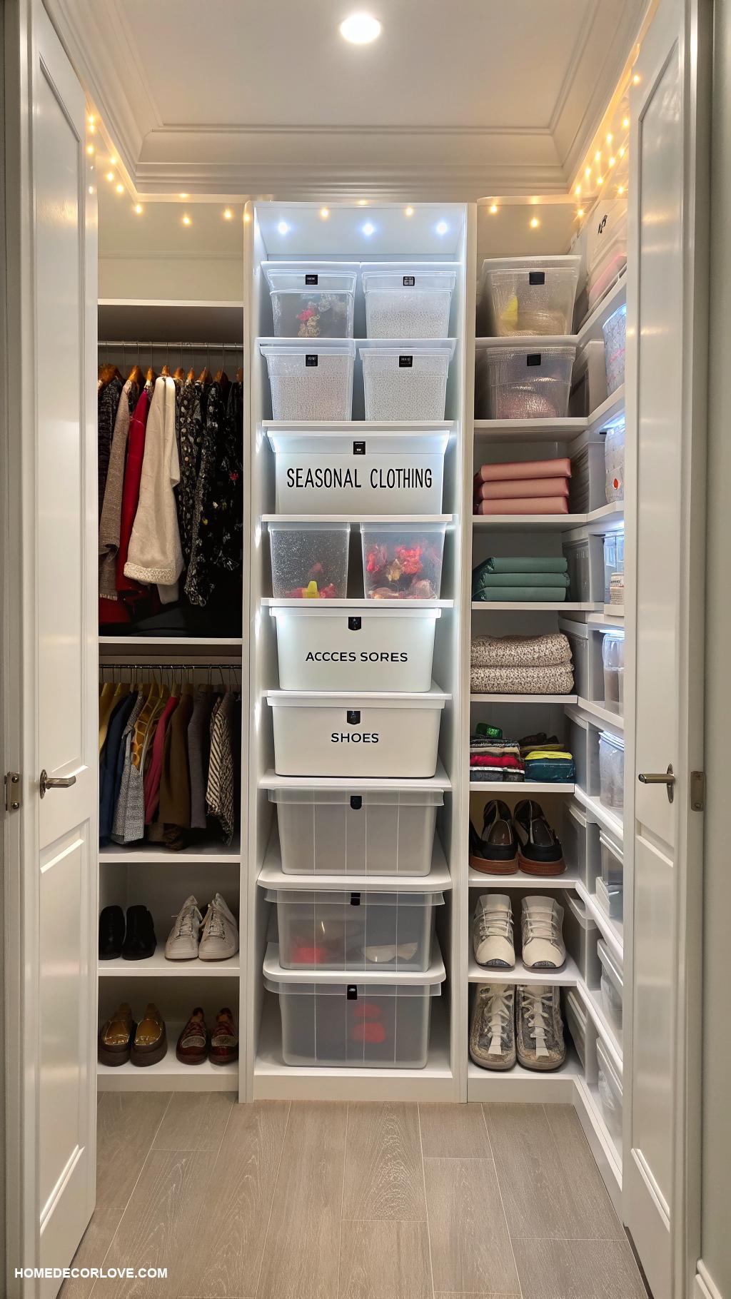 closet storage ideas Use clear bins for visibility and organization