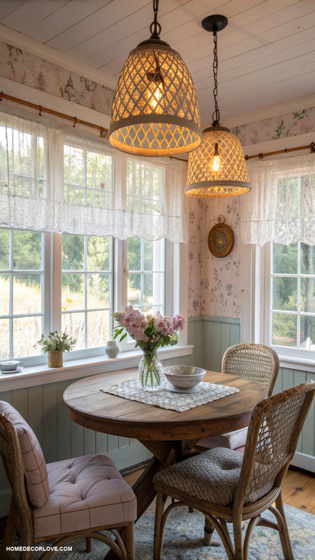cottage breakfast nook ideas Charming pendant lights above the table