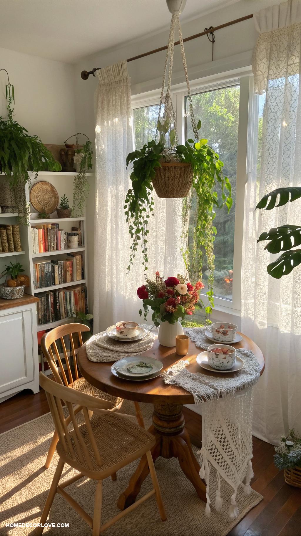 cottage breakfast nook ideas Hanging plants for fresh greenery