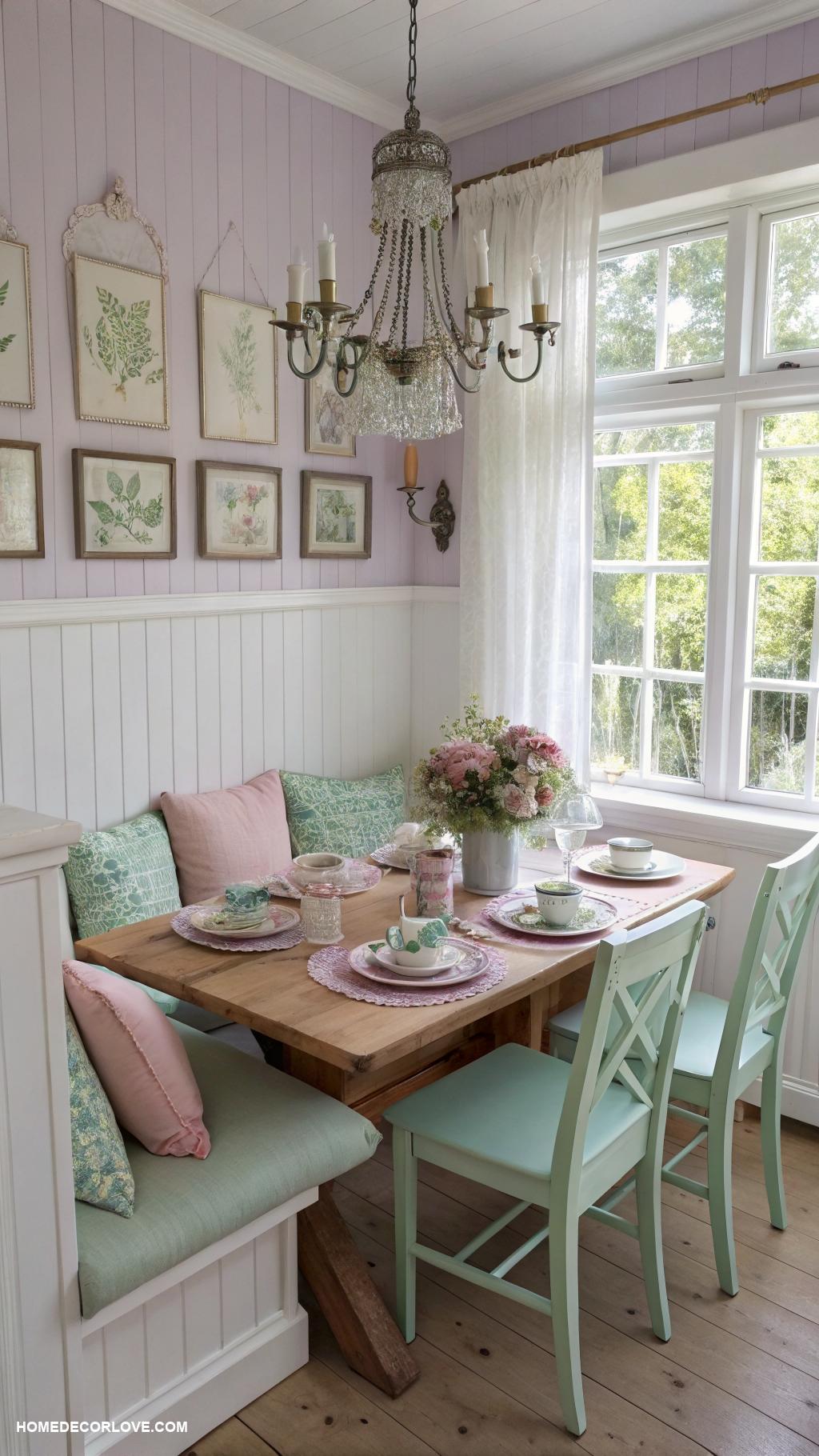cottage breakfast nook ideas Soft pastel colors and floral accents