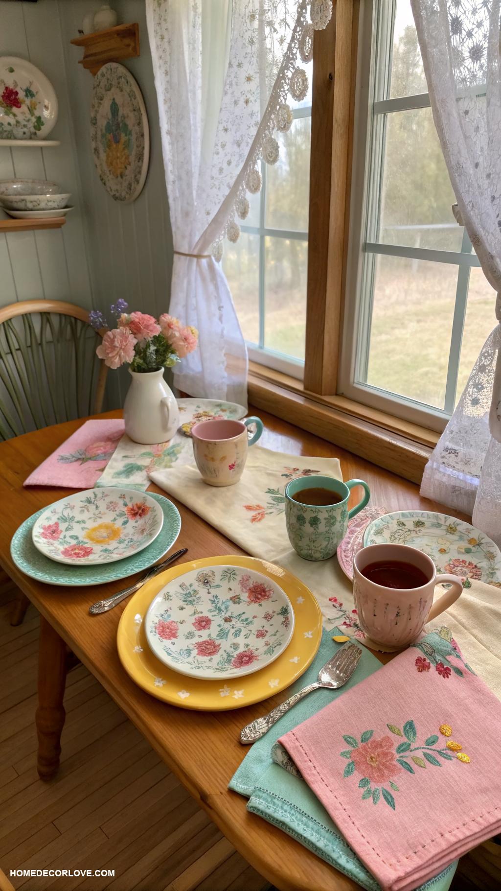 cottage breakfast nook ideas Whimsical tableware and linens