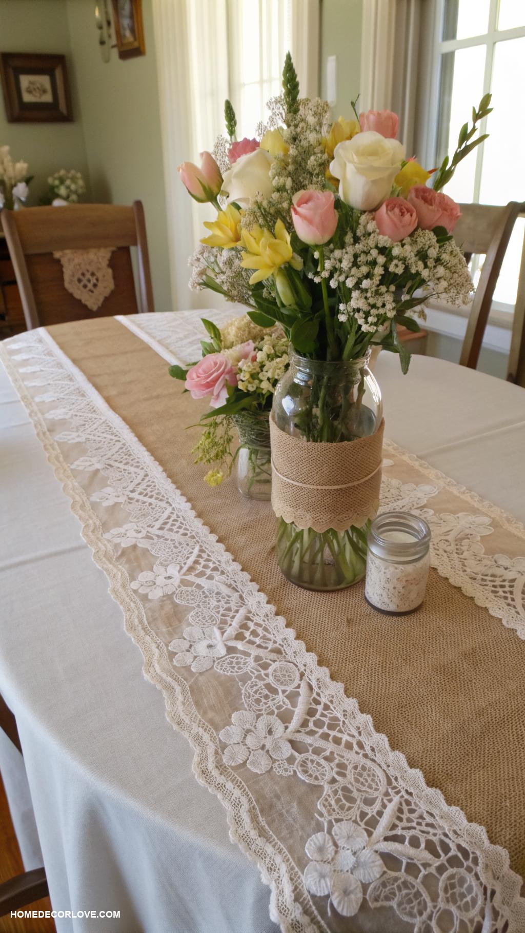 diy spring decor Burlap and lace table decor