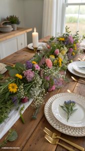 diy spring decor Floral table runner creation