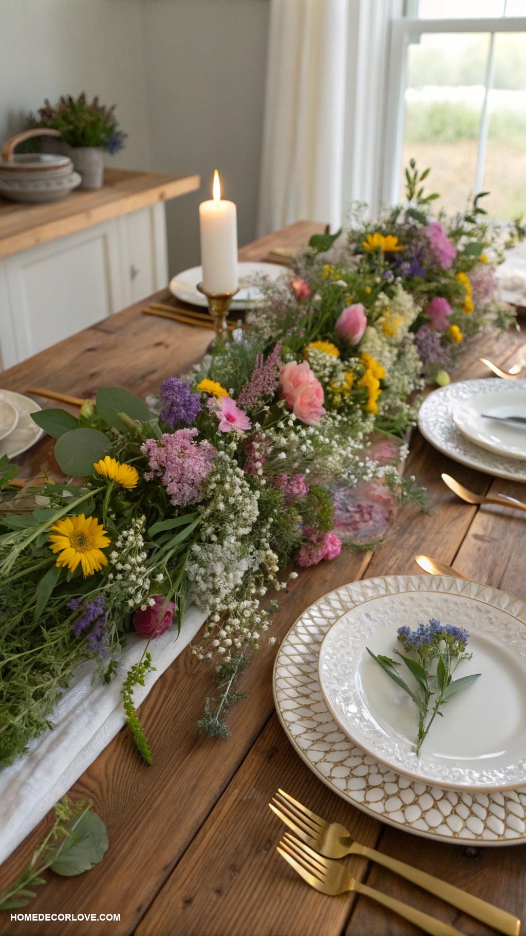 diy spring decor Floral table runner creation