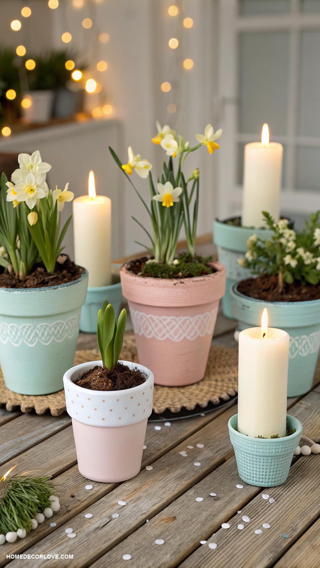 diy spring decor Flower pot candle holders